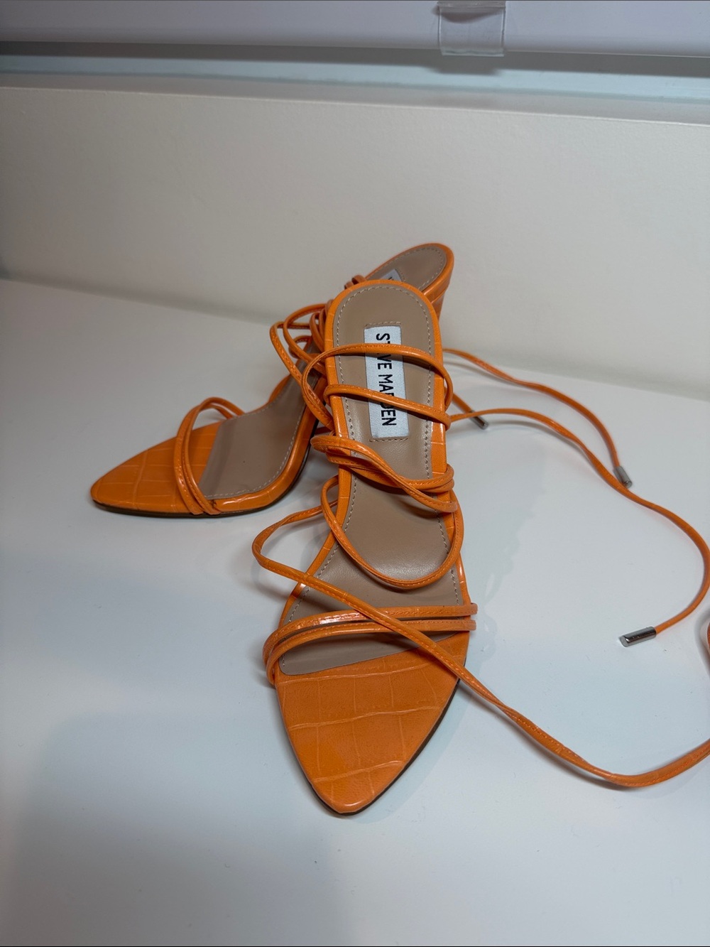 Steve Madden Orange Wrap-Around Stiletto Sandals (4” heel)